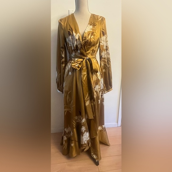 COPY - Express Rocky Barnes Kimono / Dress XS/S Satin Floral Balloon Sleeves - Picture 5 of 7